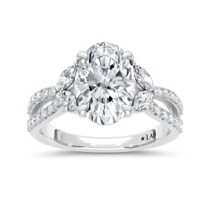 14K White Gold 3 3/4 Ct.Tw. Lab Grown Diamond Engagement Ring (IGI Certified Center 3ct Oval)