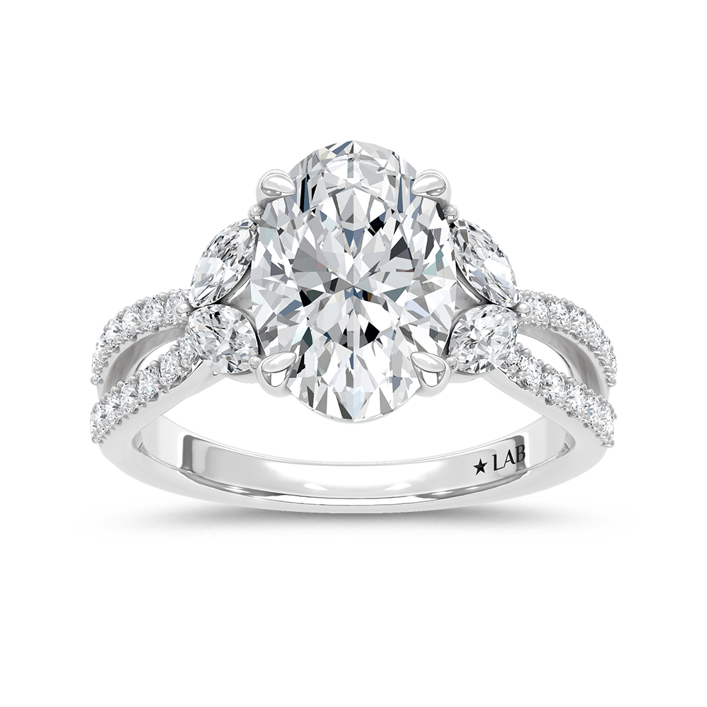 14K White Gold 3 3/4 Ct.Tw. Lab Grown Diamond Engagement Ring (IGI Certified Center 3ct Oval)