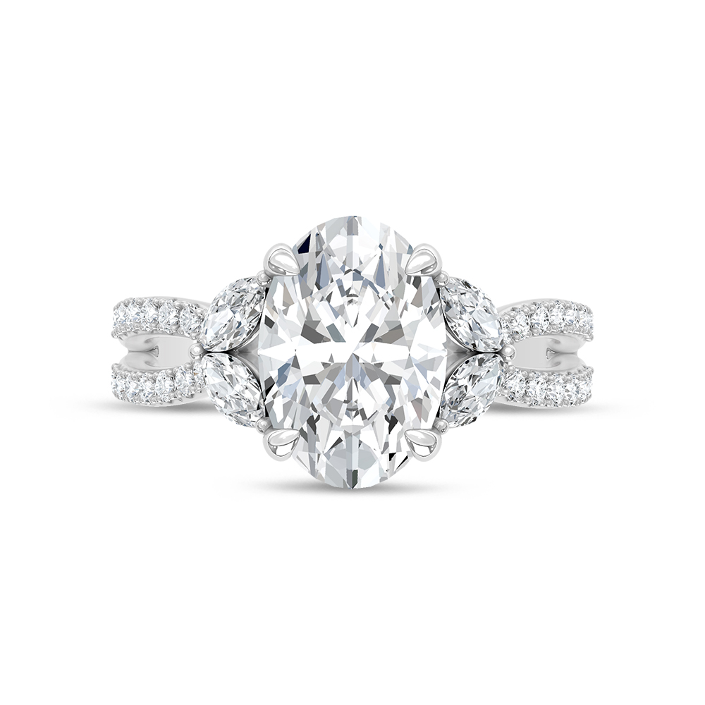 14K White Gold 3 3/4 Ct.Tw. Lab Grown Diamond Engagement Ring (IGI Certified Center 3ct Oval)
