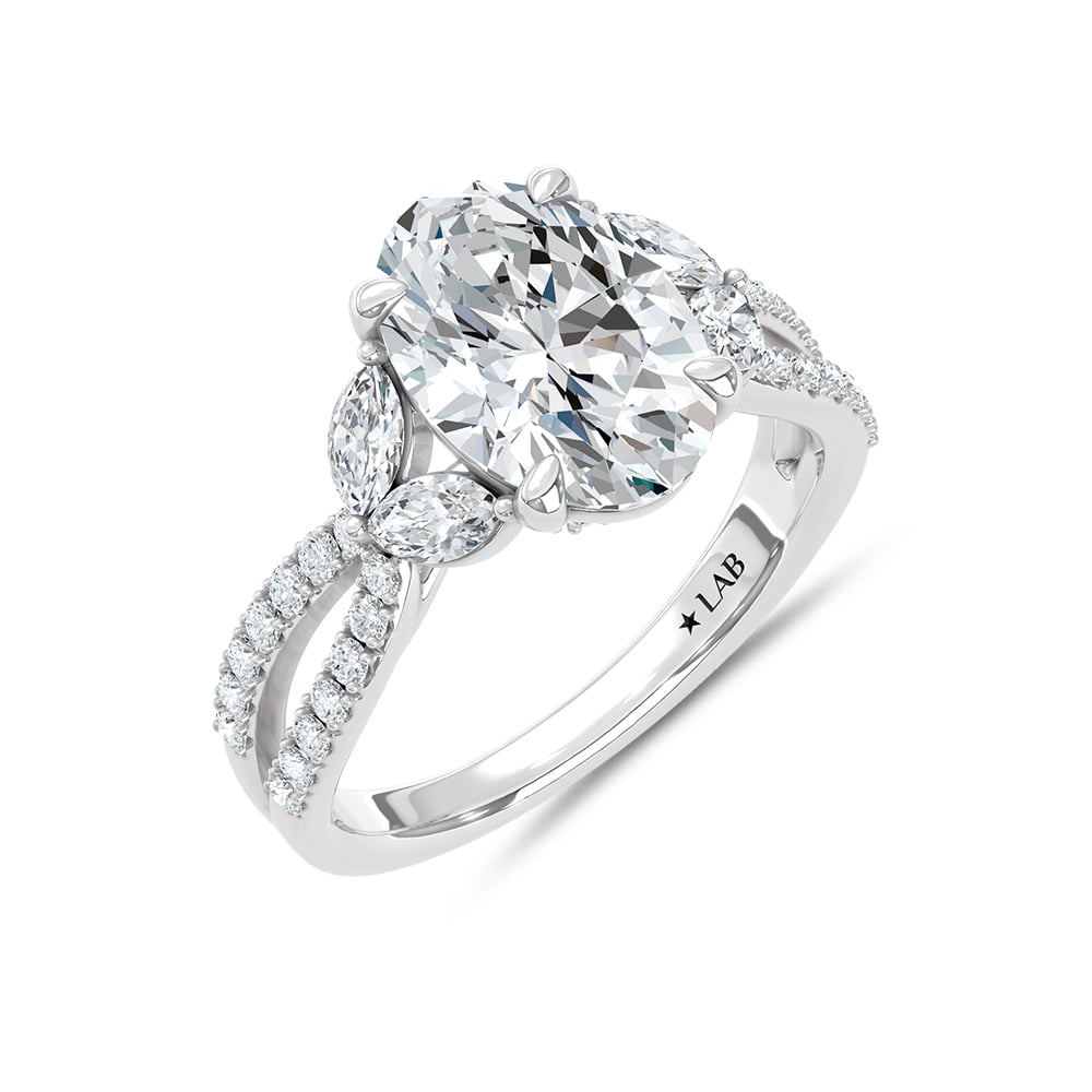 14K White Gold 3 3/4 Ct.Tw. Lab Grown Diamond Engagement Ring (IGI Certified Center 3ct Oval)