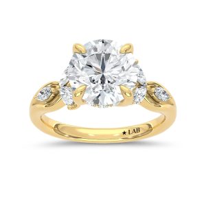 14K Yellow Gold Lab Grown Diamond 3 1/2 Ct.Tw. Round Shape Engagement Ring (IGI Certified Center 3ct Round)
