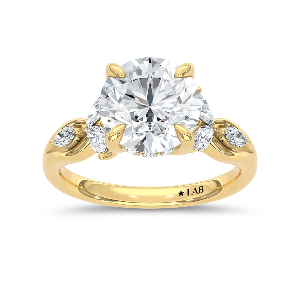 14K Yellow Gold Lab Grown Diamond 3 1/2 Ct.Tw. Round Shape Engagement Ring (IGI Certified Center 3ct Round)