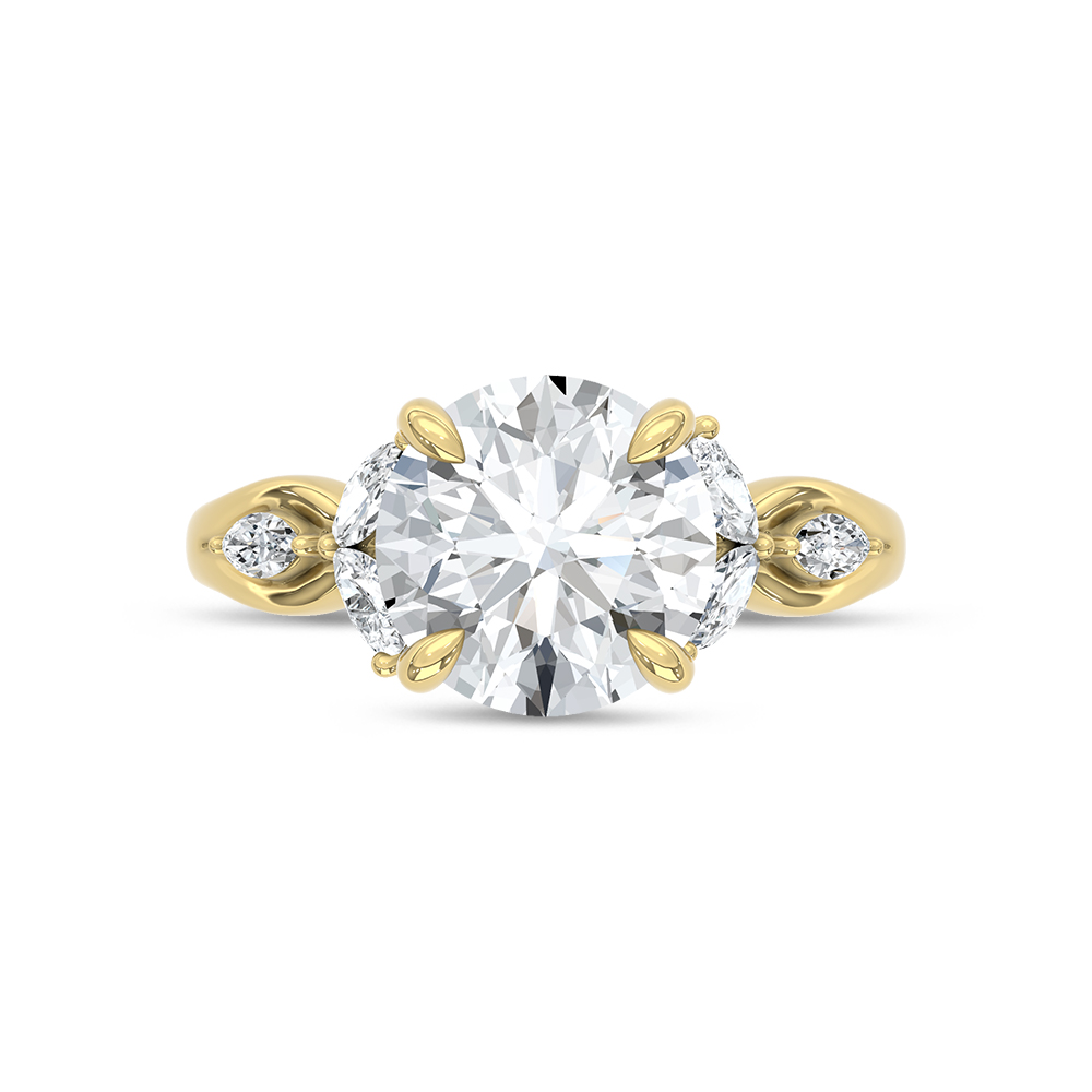 14K Yellow Gold Lab Grown Diamond 3 1/2 Ct.Tw. Round Shape Engagement Ring (IGI Certified Center 3ct Round)