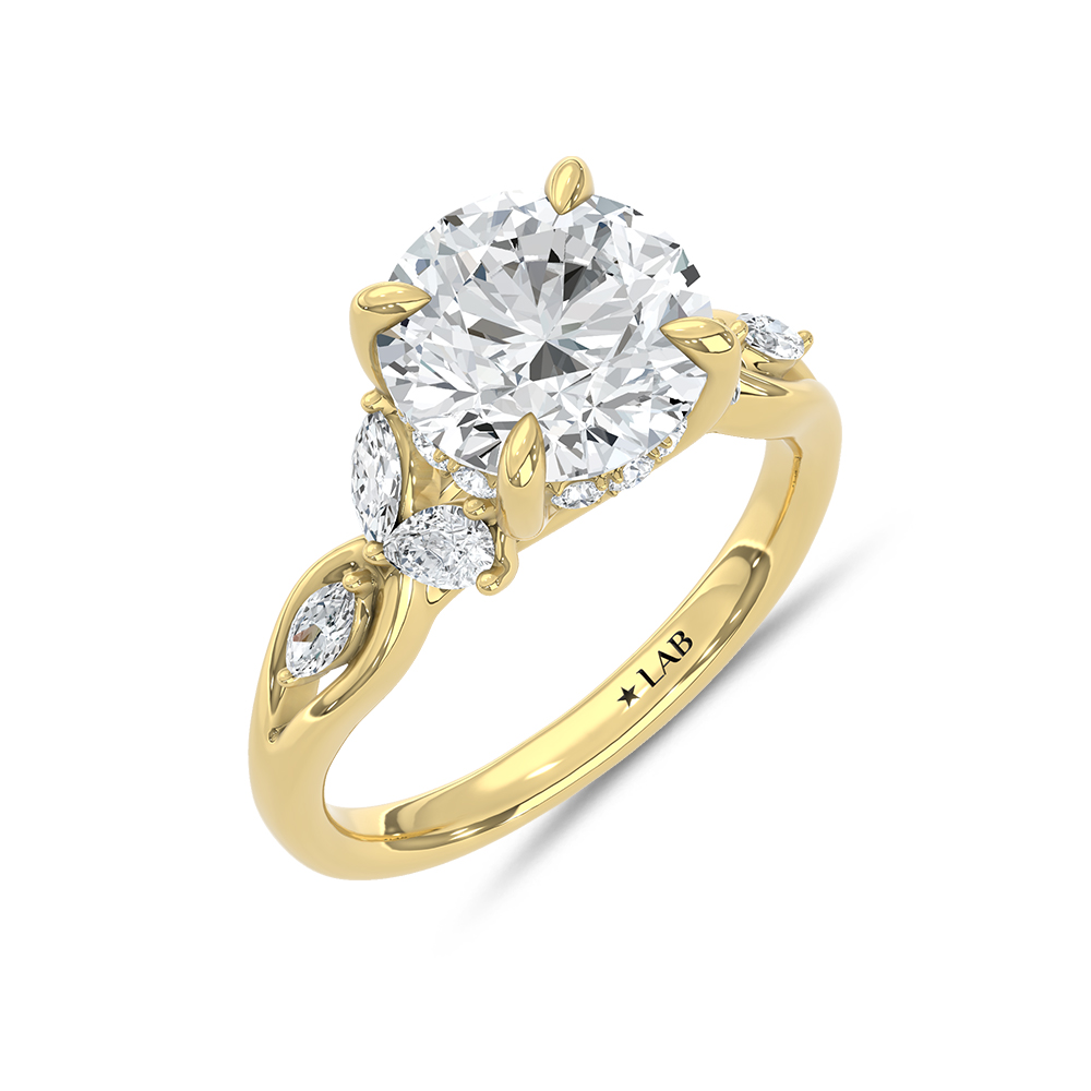 14K Yellow Gold Lab Grown Diamond 3 1/2 Ct.Tw. Round Shape Engagement Ring (IGI Certified Center 3ct Round)