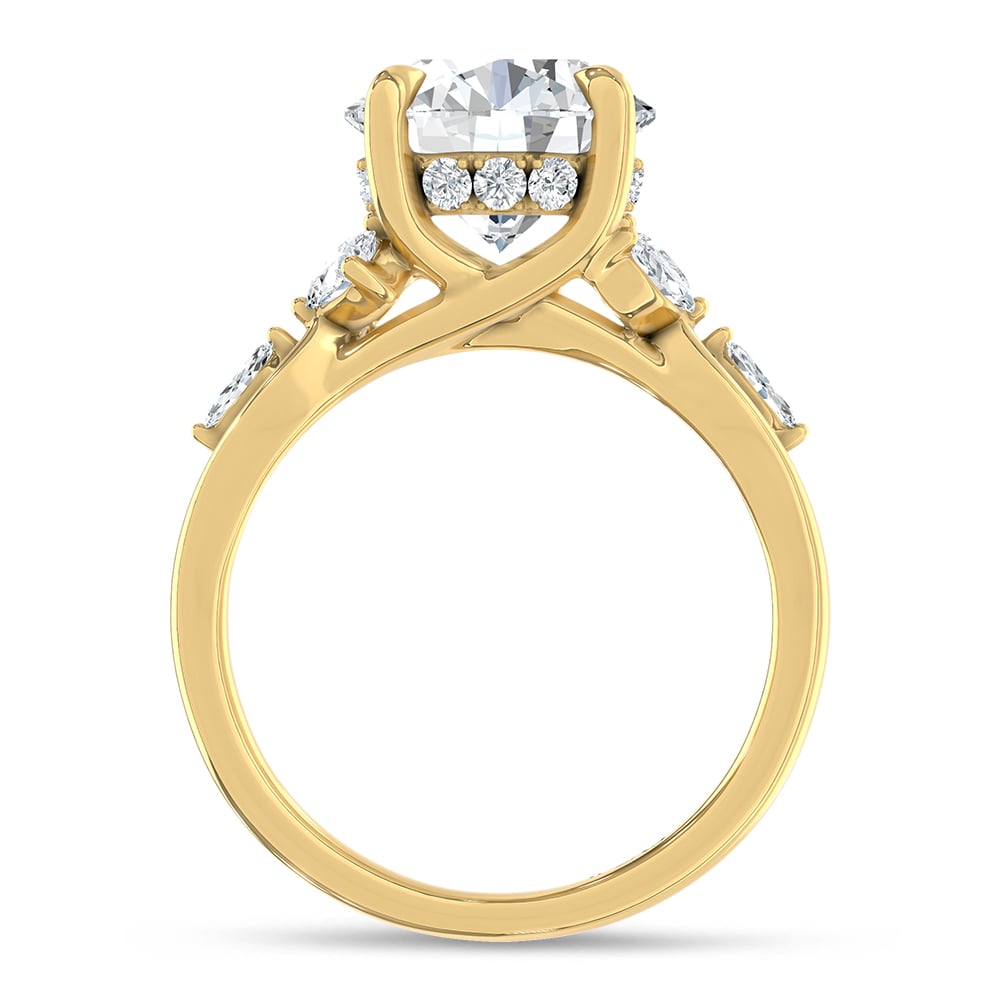 14K Yellow Gold Lab Grown Diamond 3 1/2 Ct.Tw. Round Shape Engagement Ring (IGI Certified Center 3ct Round)
