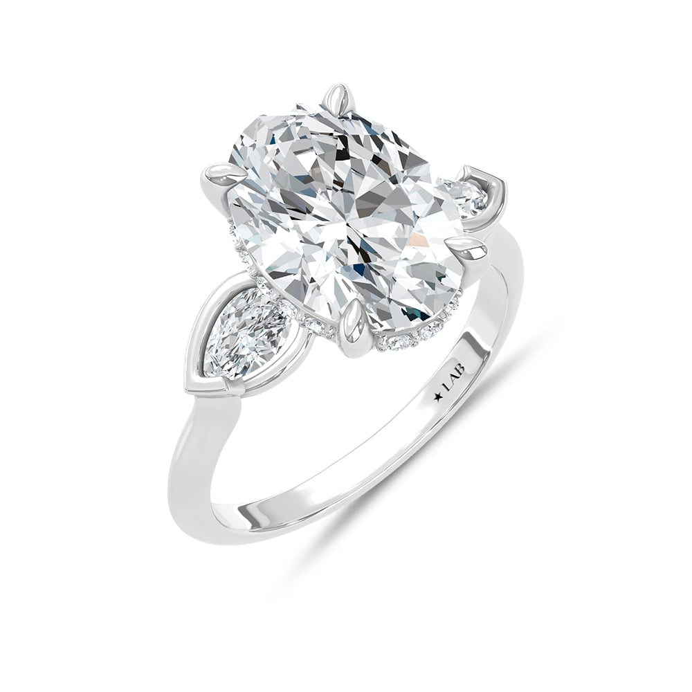 14K White Gold 5 5/8 Ct.Tw. Lab Grown Diamond Engagement Ring (IGI Certified Center 5ct Oval)