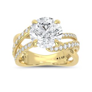 14K Yellow Gold 3 1/2 Ct.Tw. Lab Grown Diamond Engagement Ring (IGI Certified Center 3ct Round)