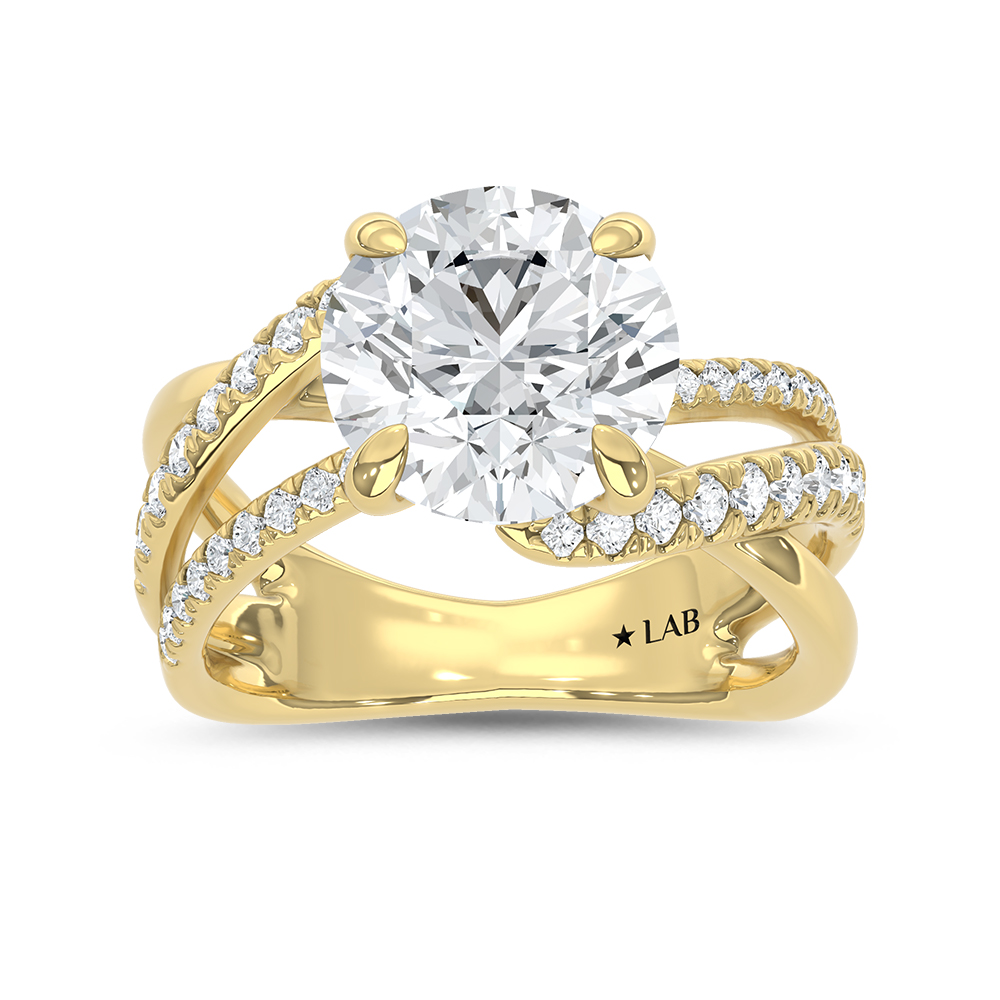 14K Yellow Gold 3 1/2 Ct.Tw. Lab Grown Diamond Engagement Ring (IGI Certified Center 3ct Round)
