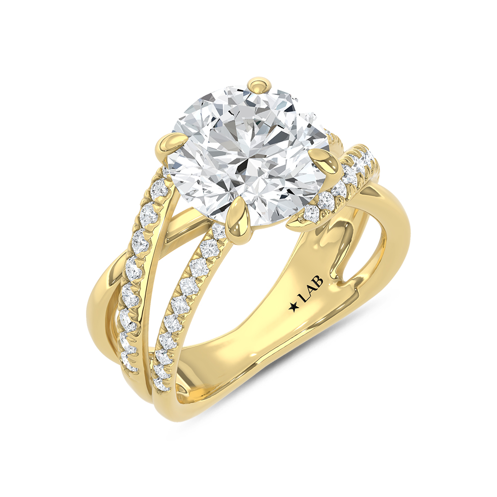 14K Yellow Gold 3 1/2 Ct.Tw. Lab Grown Diamond Engagement Ring (IGI Certified Center 3ct Round)