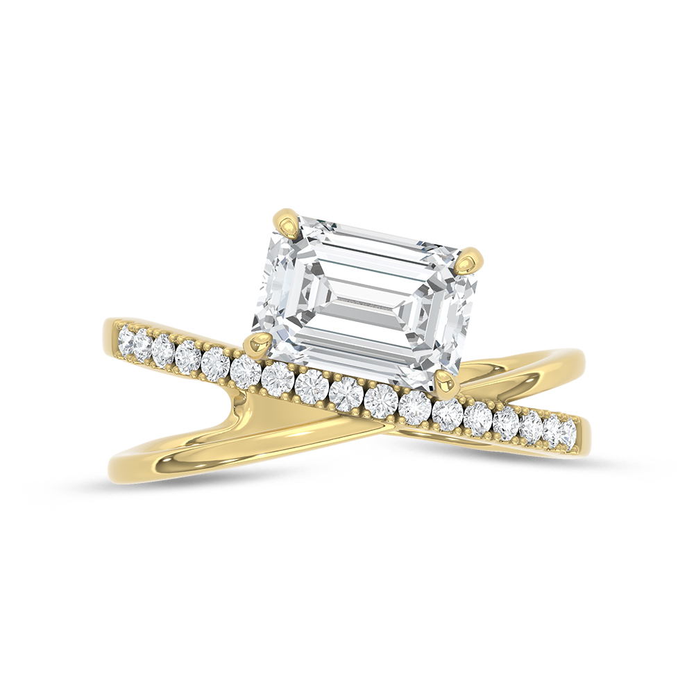 14K Yellow Gold 2 1/6 Ct.Tw. Lab Grown Diamond Emerald and Round Shape Crossover Fashion Ring