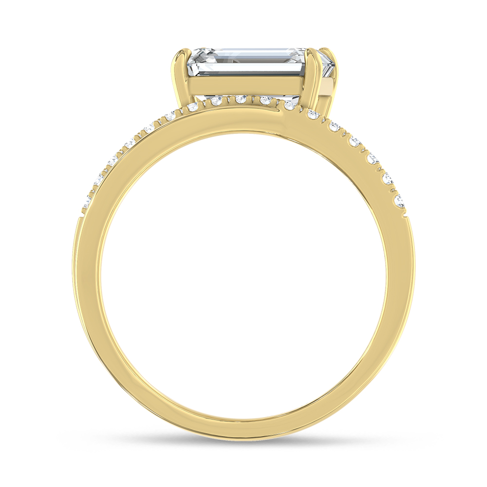 14K Yellow Gold 2 1/6 Ct.Tw. Lab Grown Diamond Emerald and Round Shape Crossover Fashion Ring