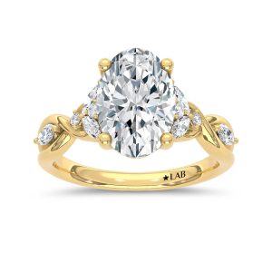 14K Yellow Gold Lab Grown Diamond 3 1/3 Ct.Tw.Oval Shape Engagement Ring (IGI Certified Center 3ct Oval)
