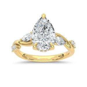 14K Yellow Gold Lab Grown Diamond 3 1/2 Ct.Tw. Pear Shape Engagement Ring (IGI Certified Center 3ct Pear)