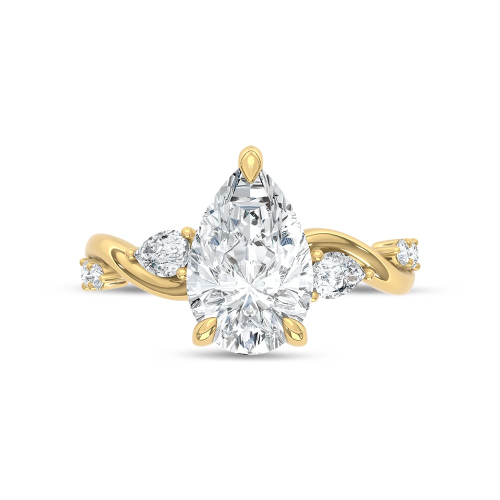 14K Yellow Gold Lab Grown Diamond 3 1/2 Ct.Tw. Pear Shape Engagement Ring (IGI Certified Center 3ct Pear)