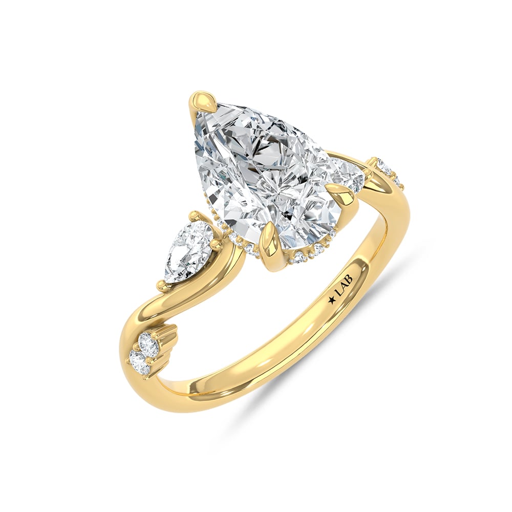14K Yellow Gold Lab Grown Diamond 3 1/2 Ct.Tw. Pear Shape Engagement Ring (IGI Certified Center 3ct Pear)
