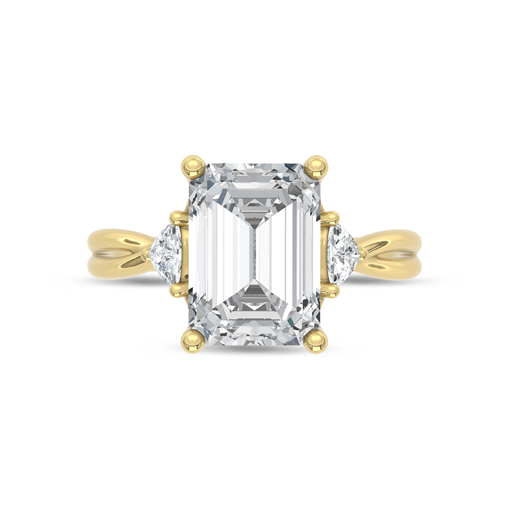 14K Yellow Gold 5 1/3 Ct.Tw. Lab Grown Diamond Emerald and Trillion Shape Three Stone Engagement Ring (IGI Certified Center 5ct Emerald)