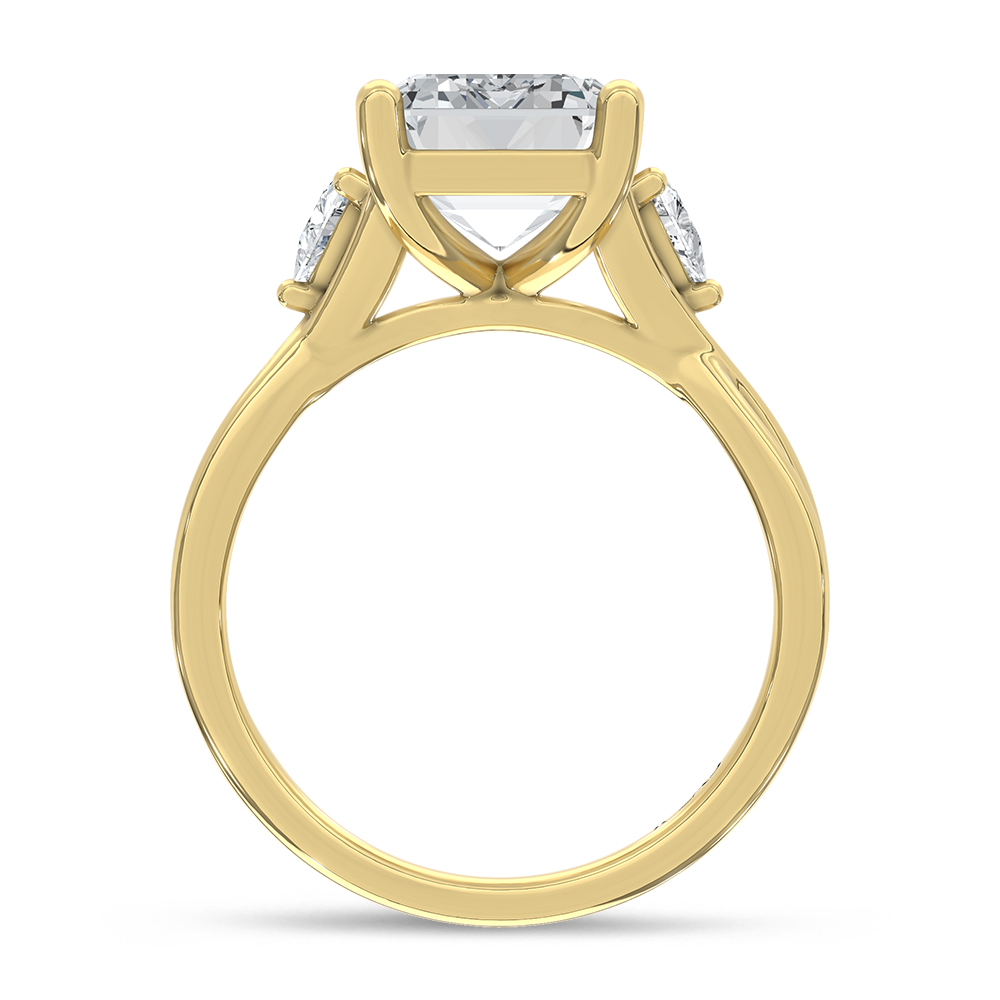 14K Yellow Gold 5 1/3 Ct.Tw. Lab Grown Diamond Emerald and Trillion Shape Three Stone Engagement Ring (IGI Certified Center 5ct Emerald)