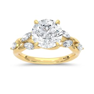 14K Yellow Gold 3 3/8 Ct.Tw. Lab Grown Diamond Floral Engagement Ring (IGI Certified Center 3ct Round)