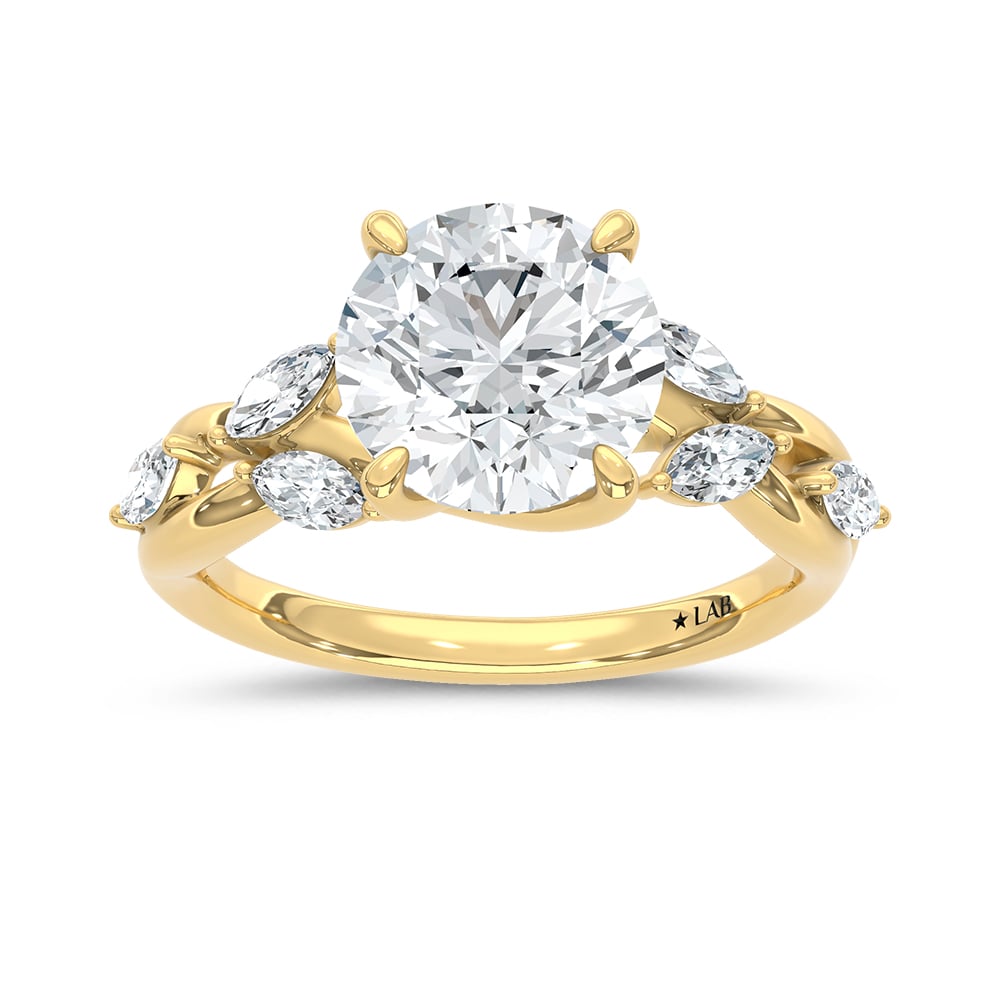 14K Yellow Gold 3 3/8 Ct.Tw. Lab Grown Diamond Floral Engagement Ring (IGI Certified Center 3ct Round)