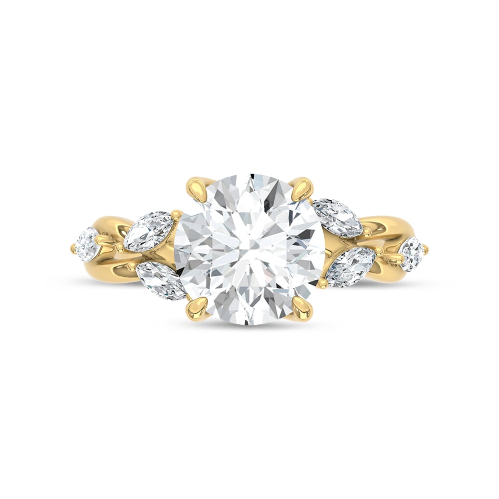 14K Yellow Gold 3 3/8 Ct.Tw. Lab Grown Diamond Floral Engagement Ring (IGI Certified Center 3ct Round)
