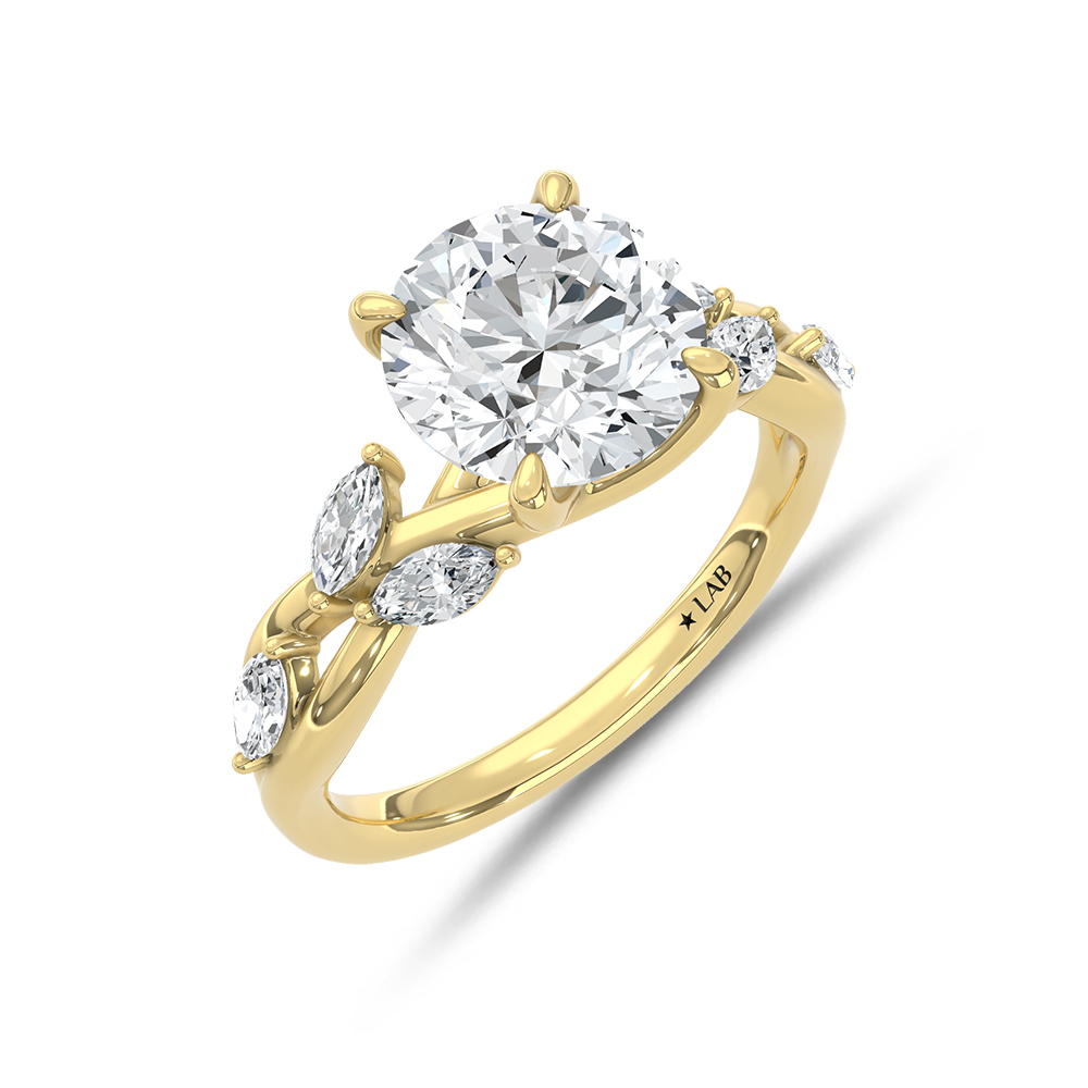 14K Yellow Gold 3 3/8 Ct.Tw. Lab Grown Diamond Floral Engagement Ring (IGI Certified Center 3ct Round)