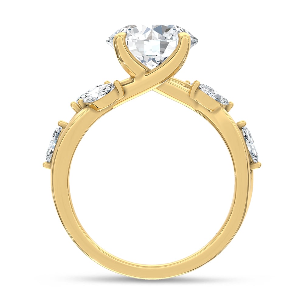 14K Yellow Gold 3 3/8 Ct.Tw. Lab Grown Diamond Floral Engagement Ring (IGI Certified Center 3ct Round)