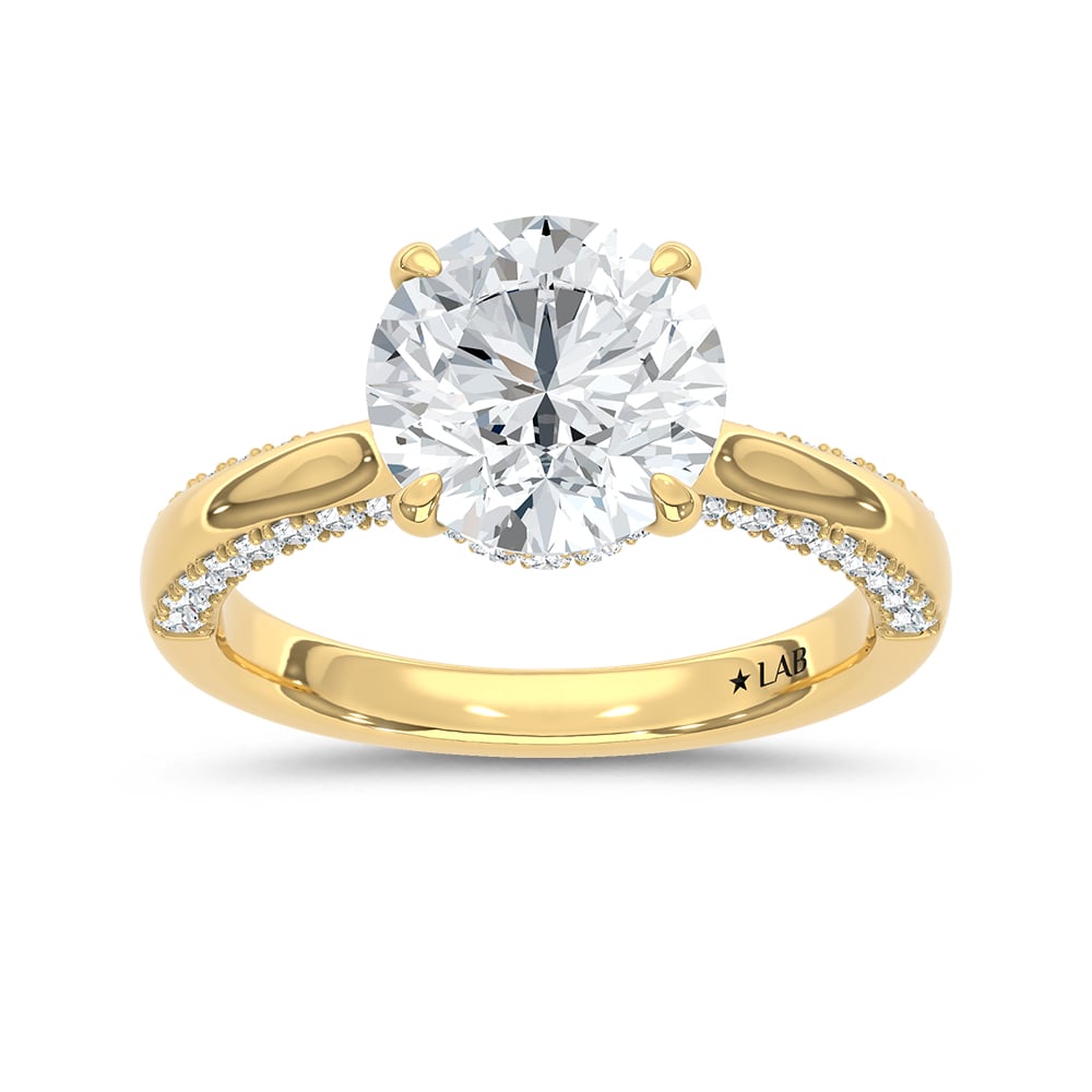 14K Yellow Gold 3 5/8 Ct.Tw. Lab Grown Diamond Classic Engagement Ring (IGI Certified Center 3ct Round)