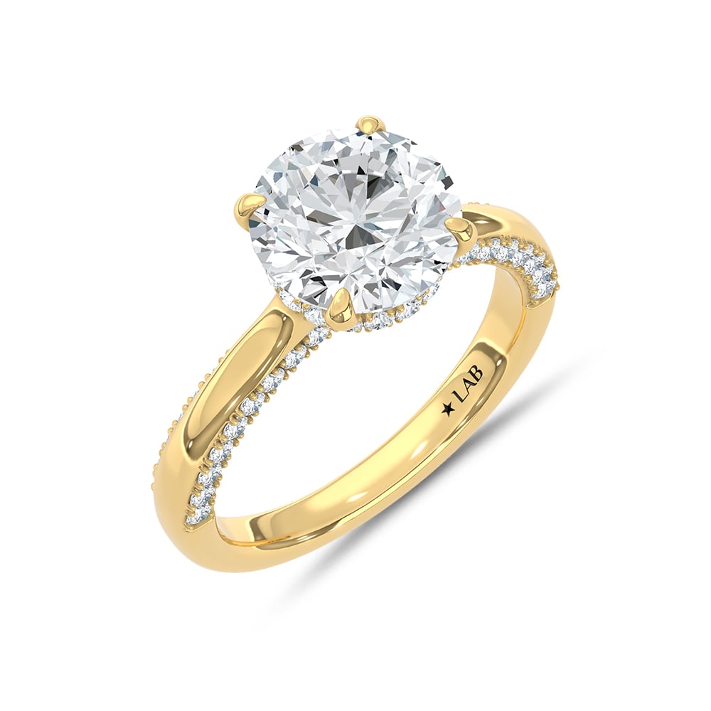 14K Yellow Gold 3 5/8 Ct.Tw. Lab Grown Diamond Classic Engagement Ring (IGI Certified Center 3ct Round)