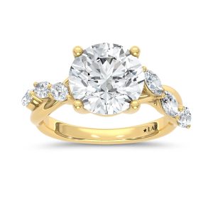 14K Yellow Gold 3 1/2 Ct.Tw. Lab Grown Diamond Floral Engagement Ring (IGI Certified Center 3ct Marquise)