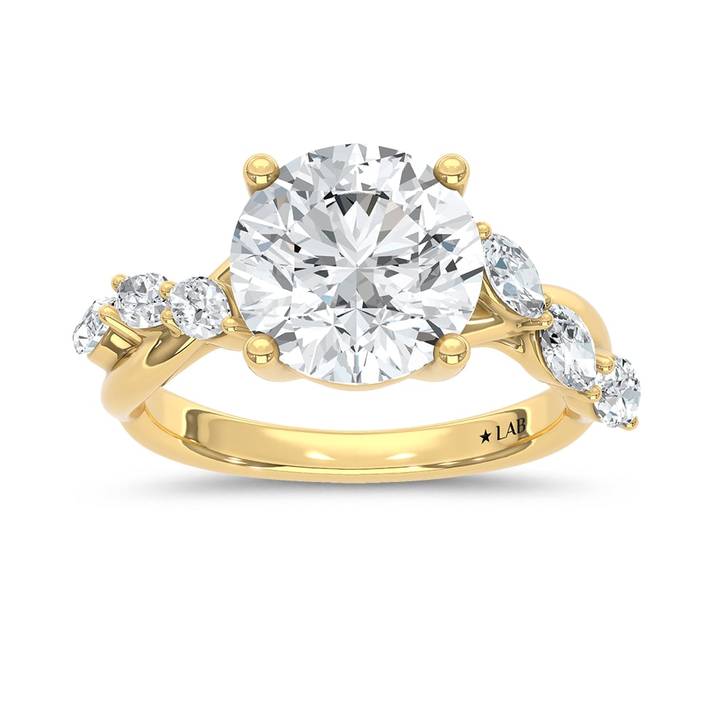 14K Yellow Gold 3 1/2 Ct.Tw. Lab Grown Diamond Floral Engagement Ring (IGI Certified Center 3ct Marquise)