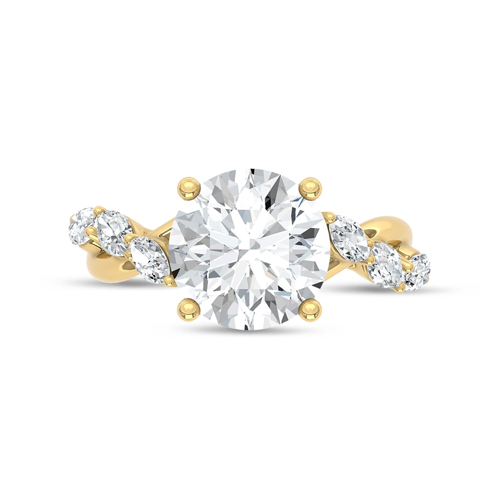 14K Yellow Gold 3 1/2 Ct.Tw. Lab Grown Diamond Floral Engagement Ring (IGI Certified Center 3ct Marquise)