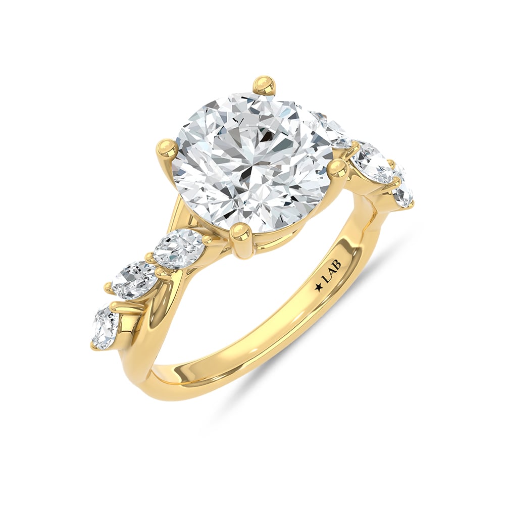 14K Yellow Gold 3 1/2 Ct.Tw. Lab Grown Diamond Floral Engagement Ring (IGI Certified Center 3ct Marquise)