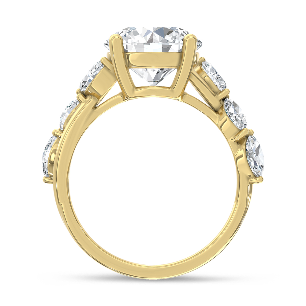 14K Yellow Gold 3 1/2 Ct.Tw. Lab Grown Diamond Floral Engagement Ring (IGI Certified Center 3ct Marquise)