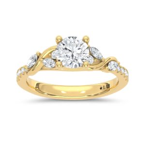 14K Yellow Gold Lab Grown Diamond 1 1/3 Ct.Tw. Round Shape Engagement Ring (IGI Certified Center 1ct Round)