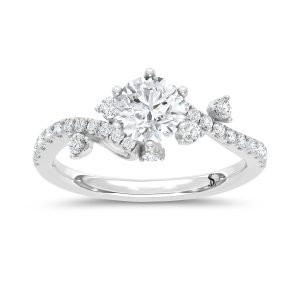 14K White Gold Lab Grown Diamond 1 3/8 Ct.Tw. Round Shape Engagement Ring (IGI Certified Center 1ct Round)