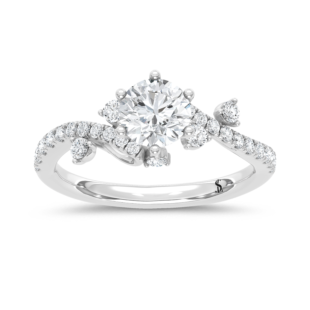 14K White Gold Lab Grown Diamond 1 3/8 Ct.Tw. Round Shape Engagement Ring (IGI Certified Center 1ct Round)