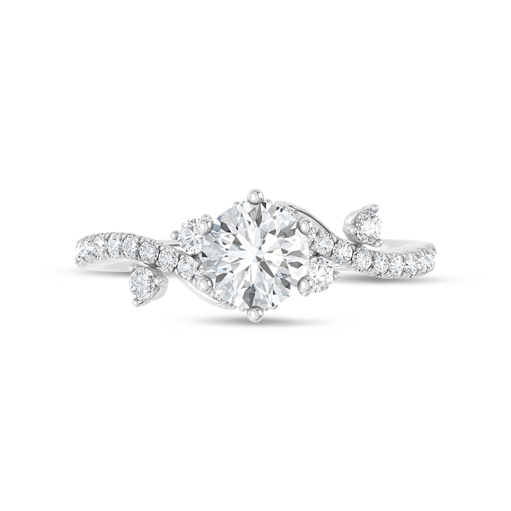 14K White Gold Lab Grown Diamond 1 3/8 Ct.Tw. Round Shape Engagement Ring (IGI Certified Center 1ct Round)