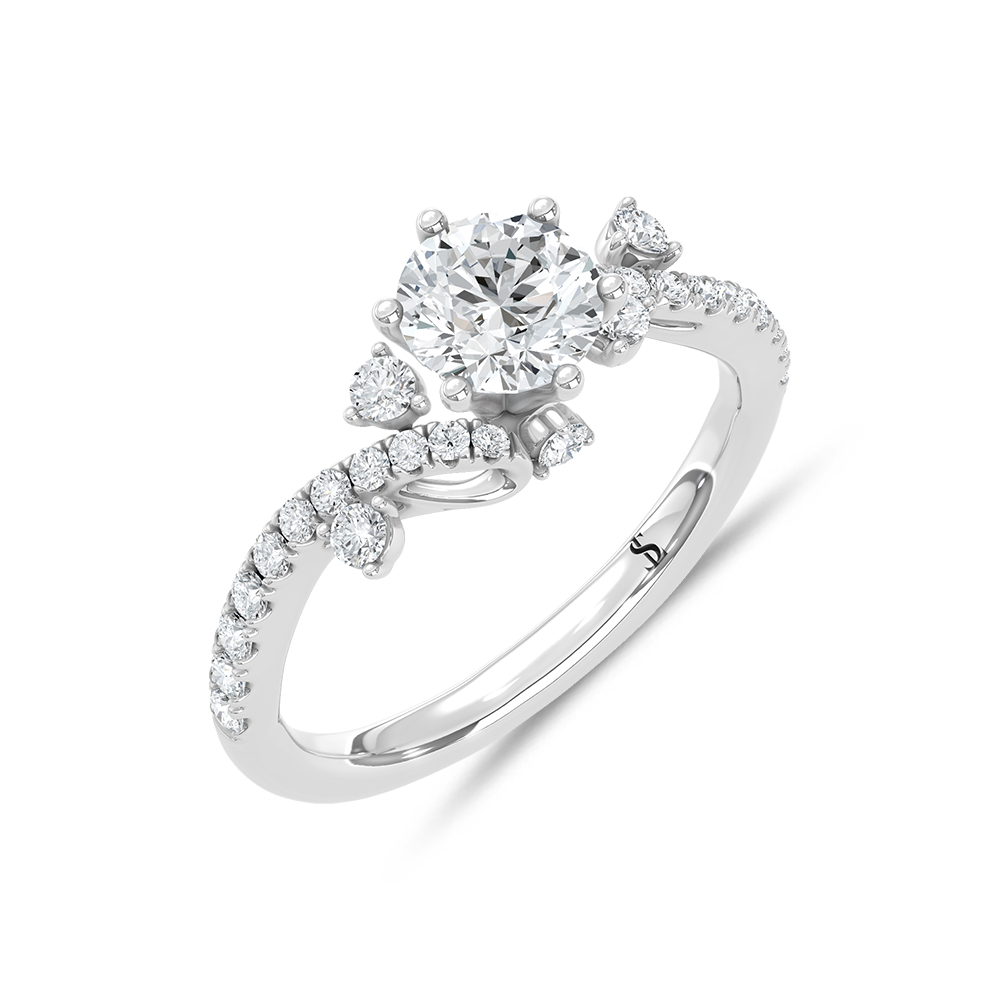 14K White Gold Lab Grown Diamond 1 3/8 Ct.Tw. Round Shape Engagement Ring (IGI Certified Center 1ct Round)