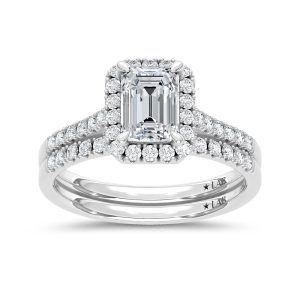 10K White Gold Lab Grown Diamond 1 1/2 Ct.Tw. Emerald Shape Halo Bridal Ring (Center 1 Ctw)