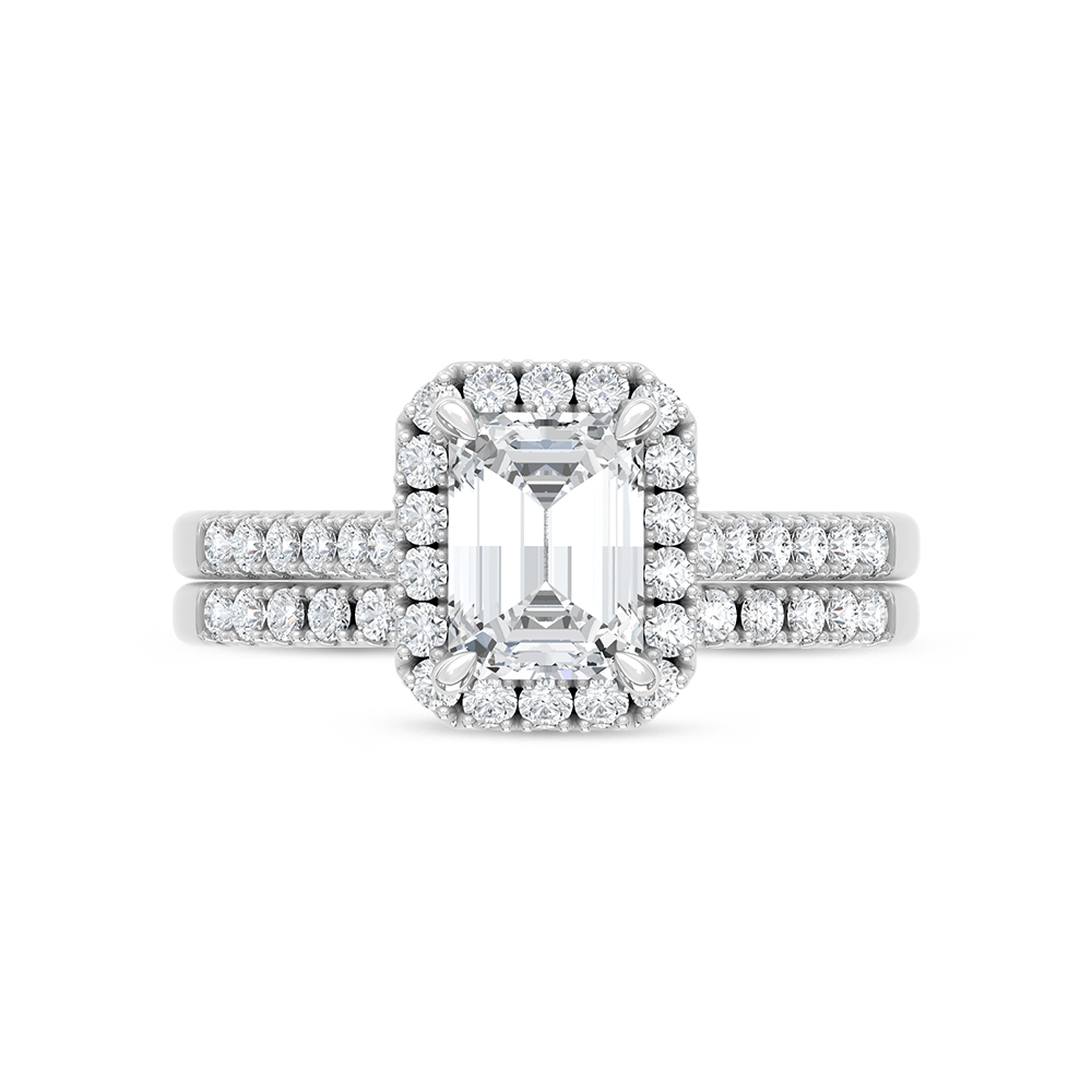 10K White Gold Lab Grown Diamond 1 1/2 Ct.Tw. Emerald Shape Halo Bridal Ring (Center 1 Ctw)