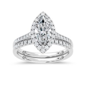 10K White Gold Lab Grown Diamond 1 1/2 Ct.Tw. Marquise Shape Halo Bridal Ring (Center 1 Ctw)