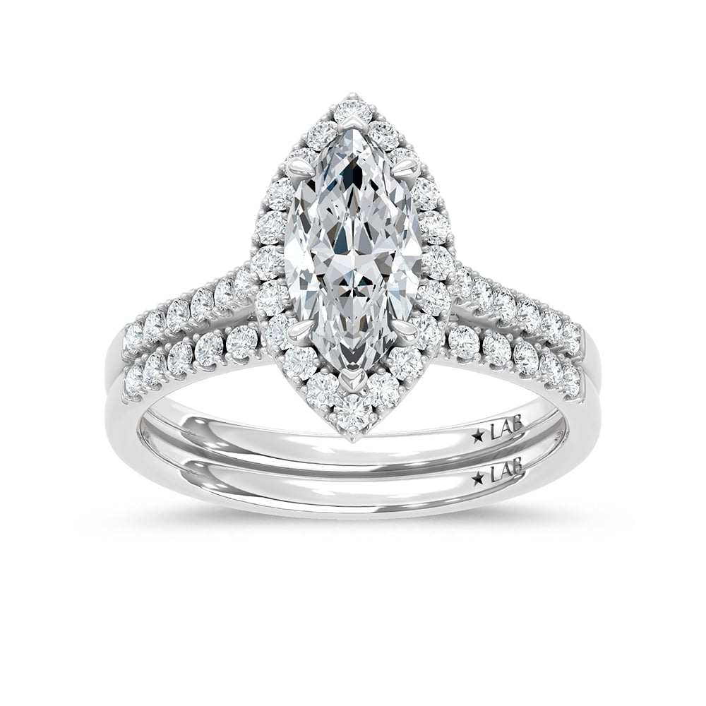 10K White Gold Lab Grown Diamond 1 1/2 Ct.Tw. Marquise Shape Halo Bridal Ring (Center 1 Ctw)