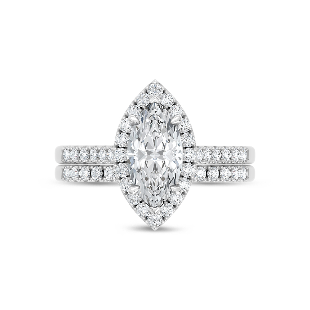 10K White Gold Lab Grown Diamond 1 1/2 Ct.Tw. Marquise Shape Halo Bridal Ring (Center 1 Ctw)