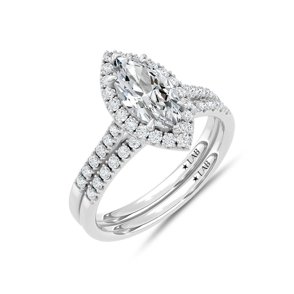 10K White Gold Lab Grown Diamond 1 1/2 Ct.Tw. Marquise Shape Halo Bridal Ring (Center 1 Ctw)