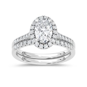 10K White Gold Lab Grown Diamond 1 1/2 Ct.Tw. Oval Shape Halo Bridal Ring (Center 1 Ctw)
