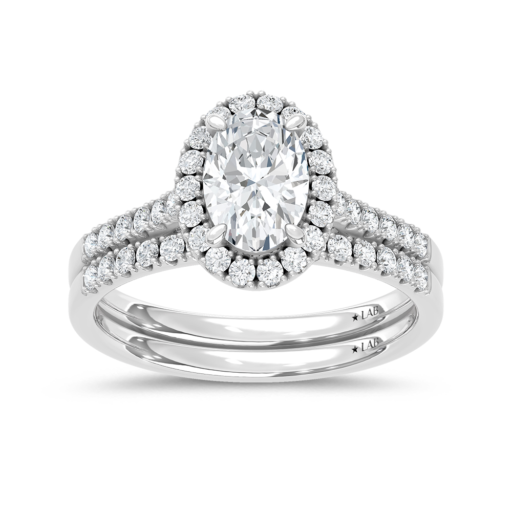 10K White Gold Lab Grown Diamond 1 1/2 Ct.Tw. Oval Shape Halo Bridal Ring (Center 1 Ctw)