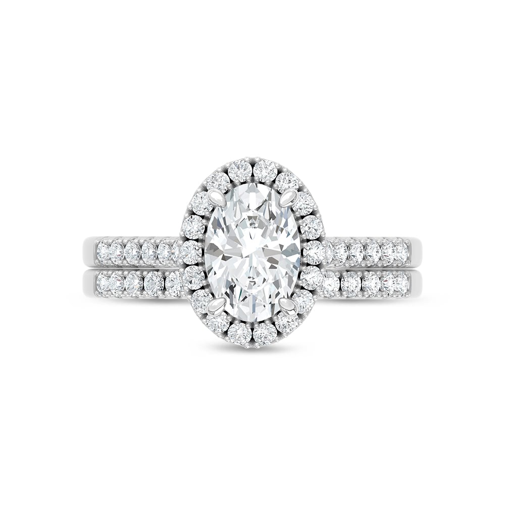 10K White Gold Lab Grown Diamond 1 1/2 Ct.Tw. Oval Shape Halo Bridal Ring (Center 1 Ctw)