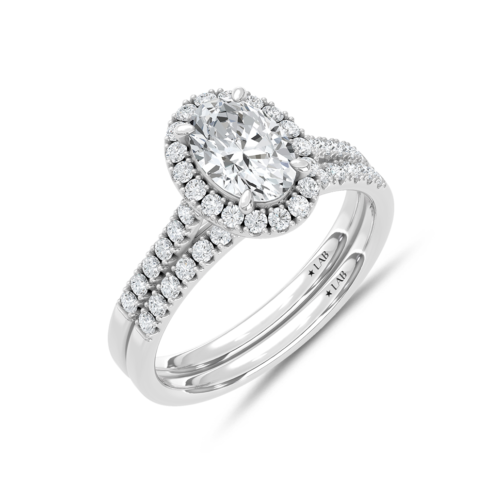 10K White Gold Lab Grown Diamond 1 1/2 Ct.Tw. Oval Shape Halo Bridal Ring (Center 1 Ctw)