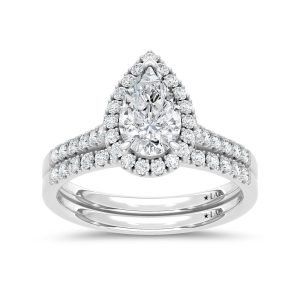 10K White Gold Lab Grown Diamond 1 1/2 Ct.Tw. Pear Shape Halo Bridal Ring (Center 1 Ctw)