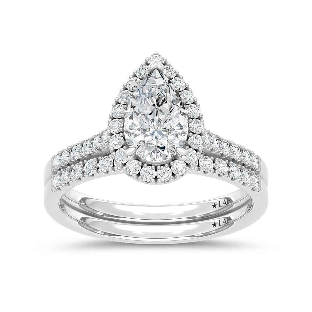 10K White Gold Lab Grown Diamond 1 1/2 Ct.Tw. Pear Shape Halo Bridal Ring (Center 1 Ctw)